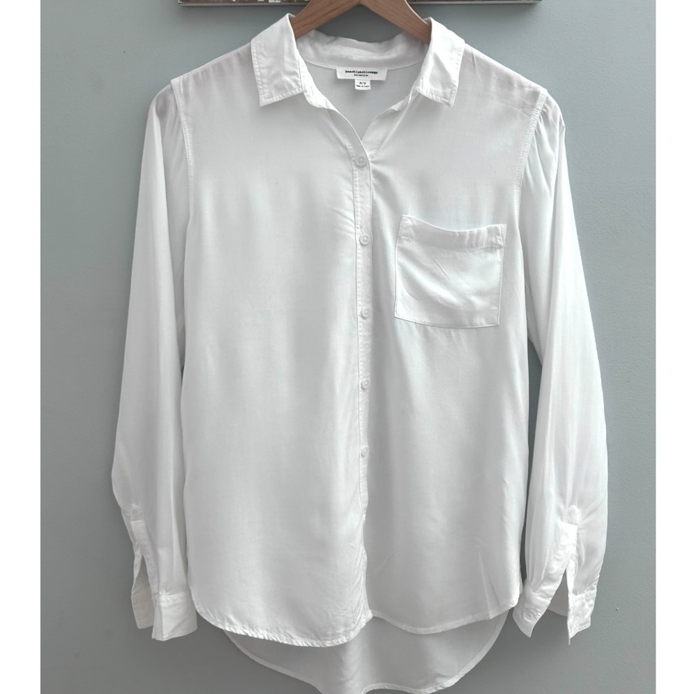 BeachLunchLounge‎ Semi Sheer White Button Up Shirt Womens Small